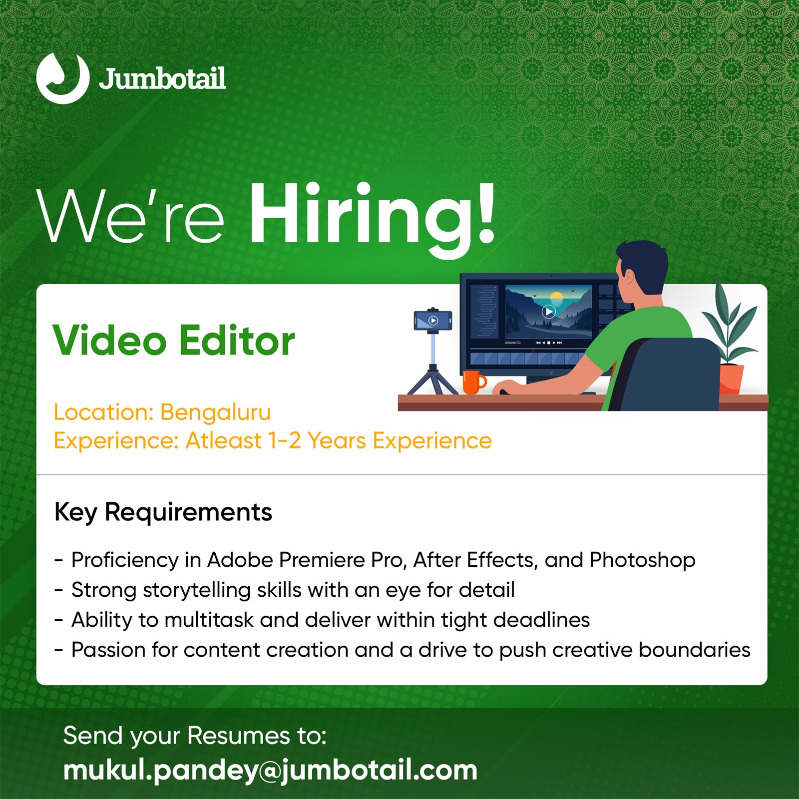 Hiring post for a video editor