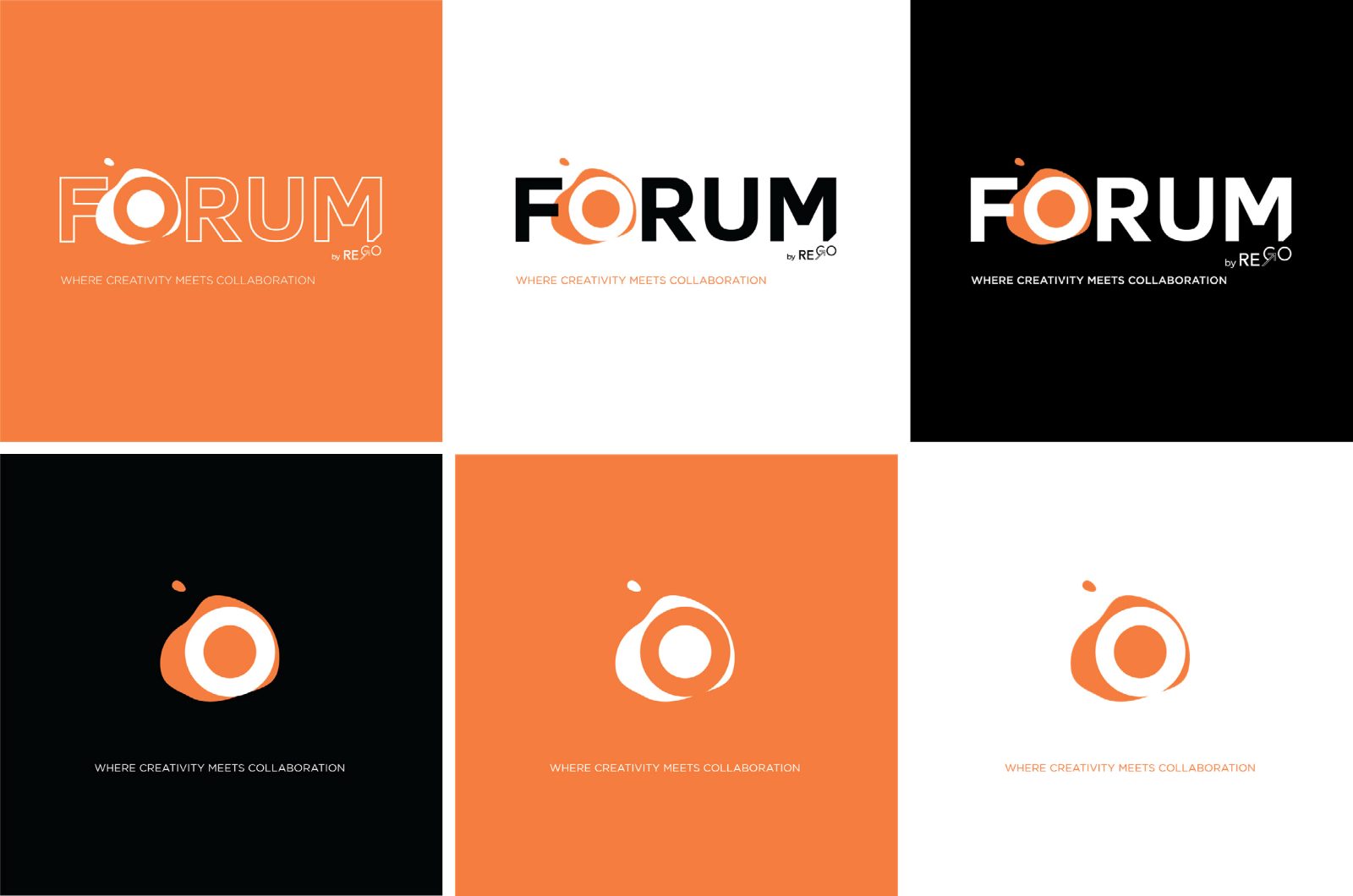 Logo lockups across light, dark and orange grounds