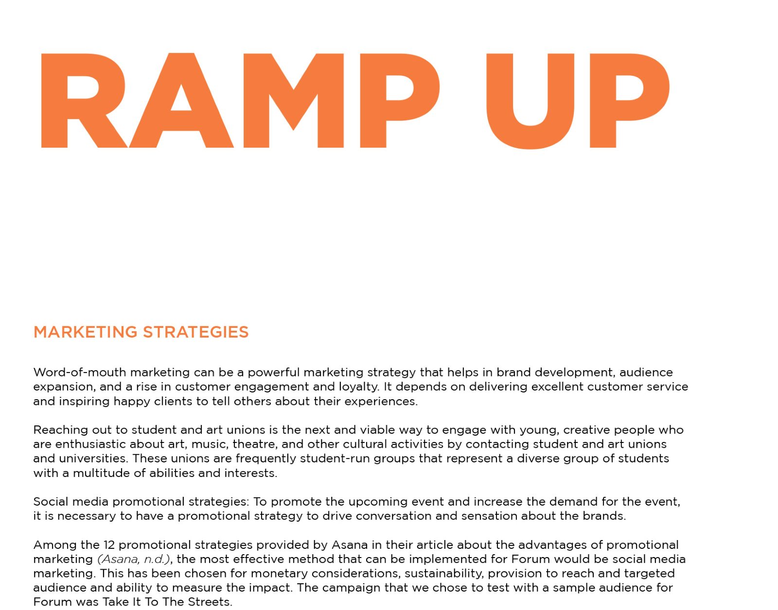 Ramp Up: marketing strategies