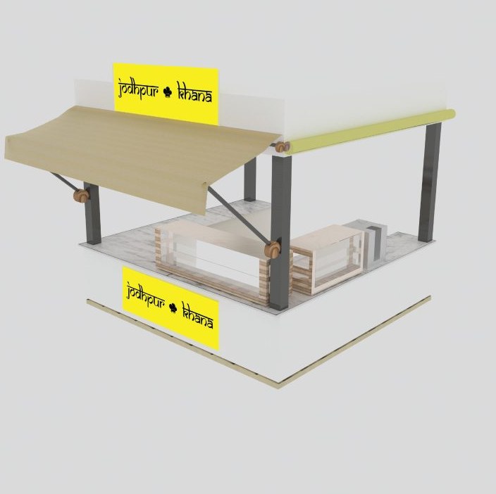 3D render of the Jodhpur Khana pop-up stall with a QR standee