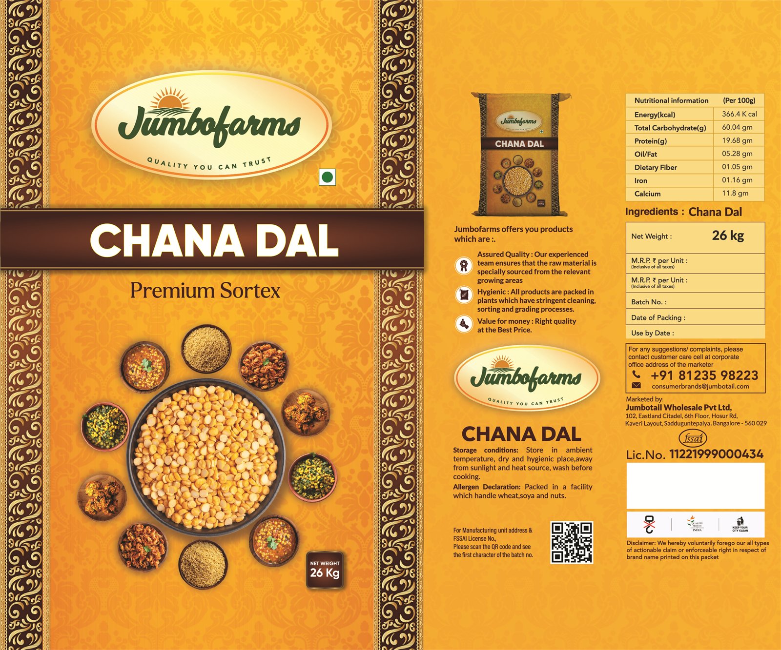 Chana Dal Premium Sortex — front and reverse