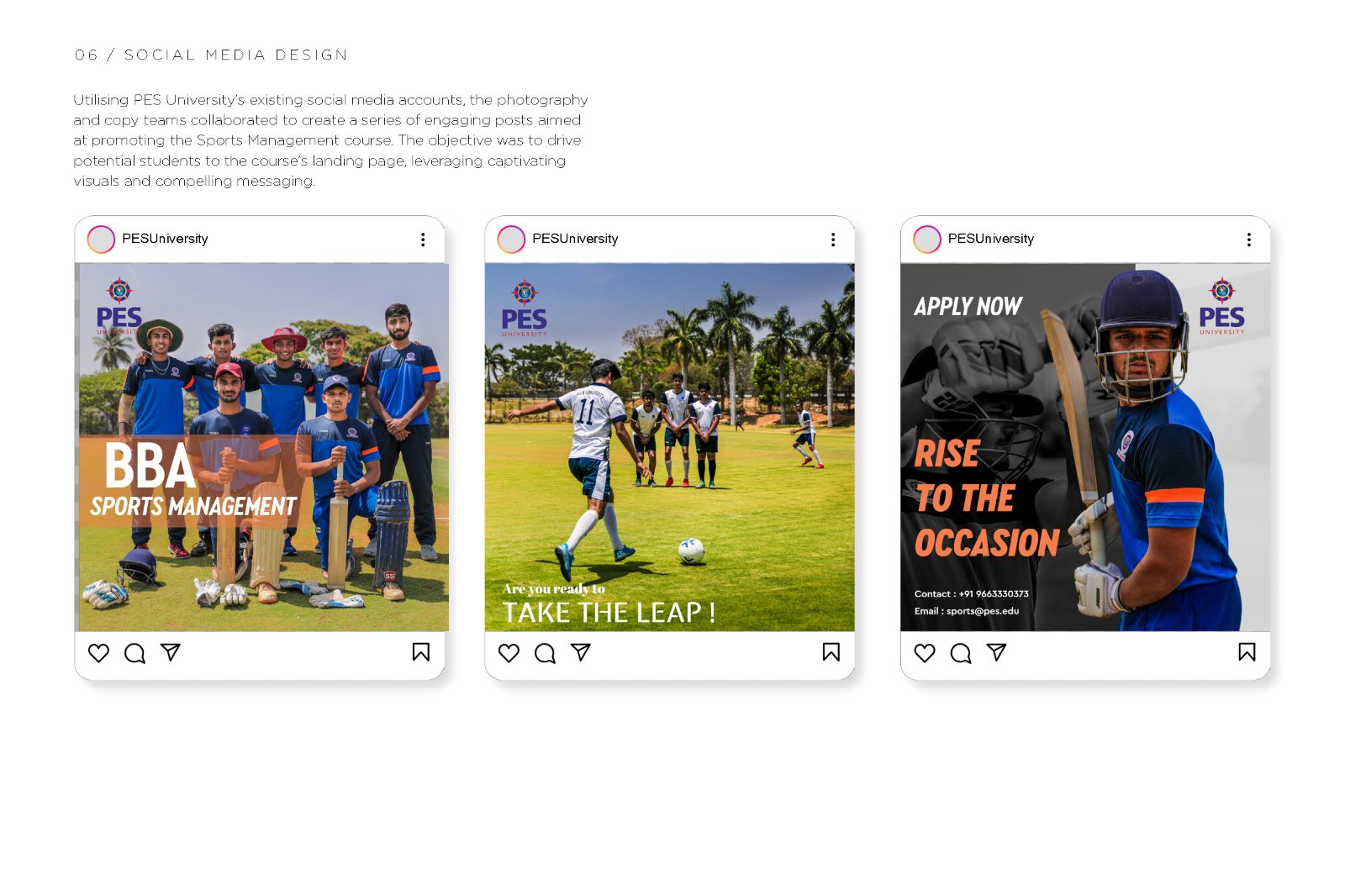 Instagram posts for the admissions campaign