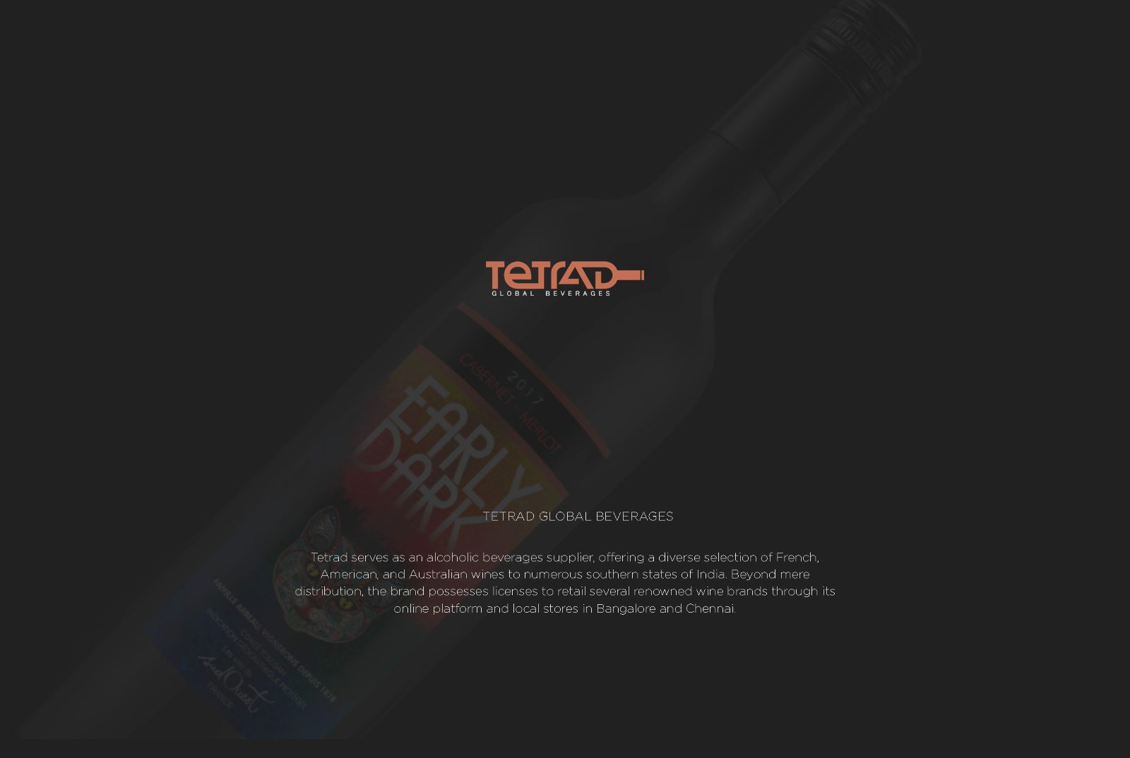 Cover: the Early Dark bottle for Tetrad Global Beverages