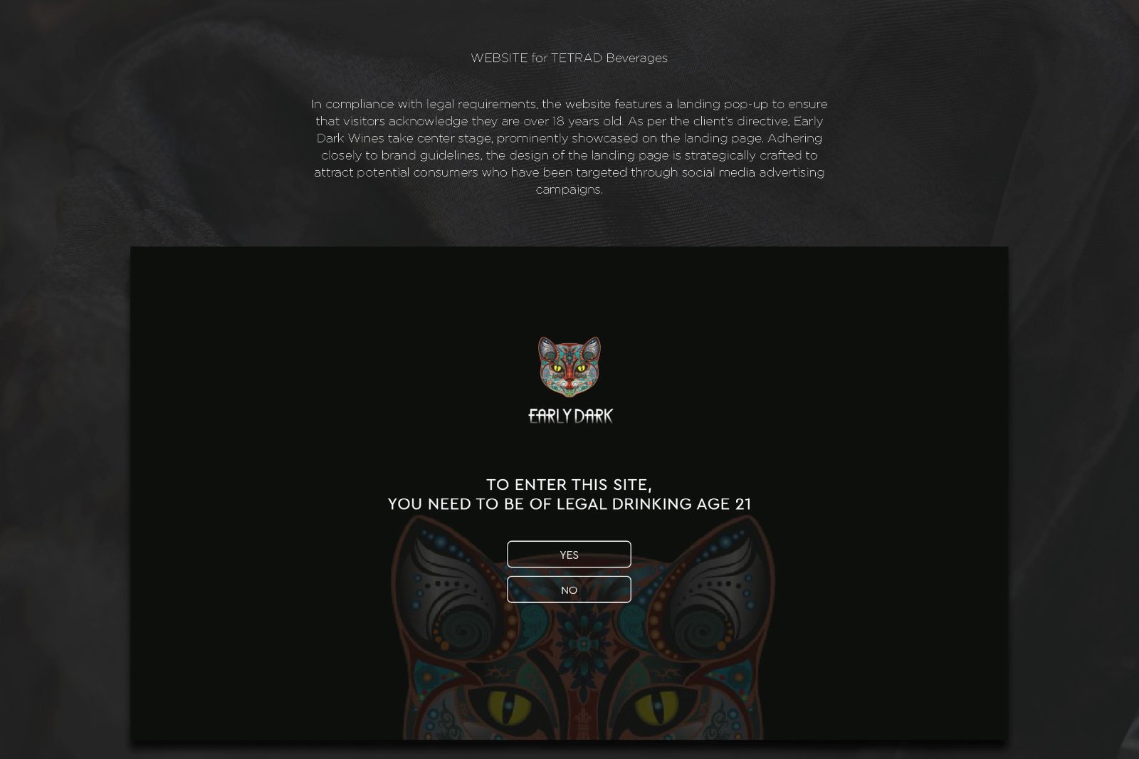 Website age gate requiring visitors to confirm they are 21