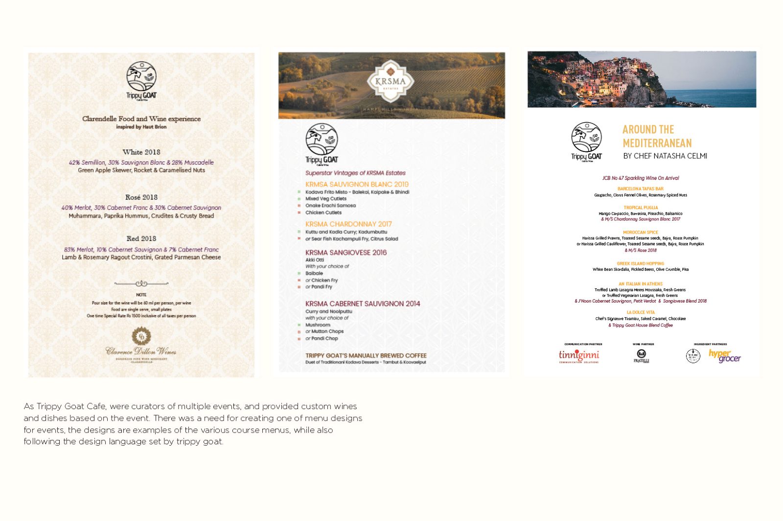 Event menu variants including the Mediterranean evening