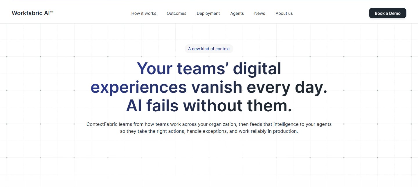 The site opening on the headline: your teams’ digital experiences vanish every day, AI fails without them