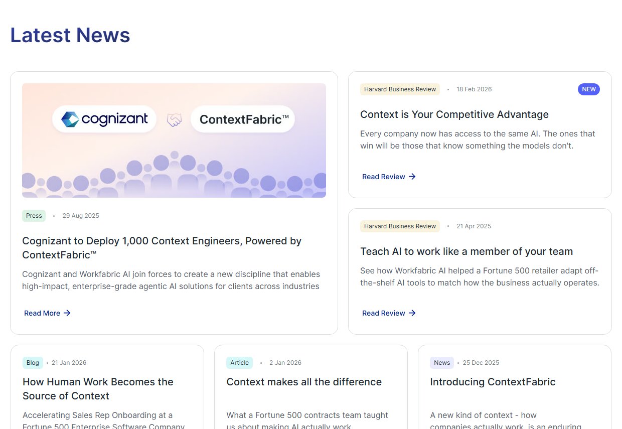 The Latest News section with press coverage and Harvard Business Review articles